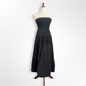 NWT Free People Milan Midi Dress in Black, XS, Strapless Boho Button Back